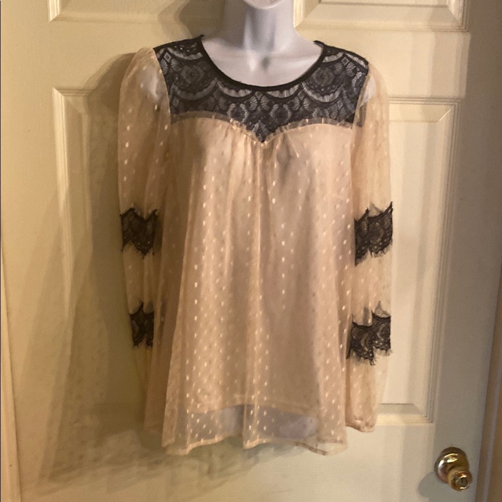 Rye Cream and Black Asymmetrical Ruffled Blouse